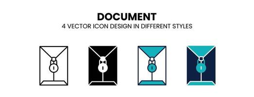 icono de documento en contorno, línea delgada, estilo sólido, relleno y plano. la ilustración vectorial de dos diseños de iconos vectoriales de documentos en color y negro se puede utilizar para móviles, ui, web vector