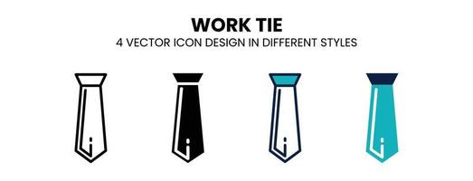 icono de corbata de trabajo en contorno, línea delgada, estilo sólido, relleno y plano. la ilustración vectorial de dos diseños de iconos vectoriales de corbata de trabajo en color y negro se puede utilizar para móviles, ui, web vector