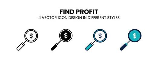 Find profit icon in outline, thin line, solid, filled and flat style. Vector illustration of two colored and black find profit vector icons designs can be used for mobile, ui, web