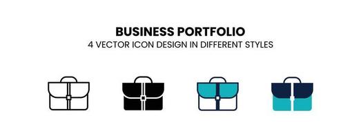 icono de cartera de negocios en contorno, línea delgada, estilo sólido, relleno y plano. ilustración vectorial de dos diseños de iconos vectoriales de cartera empresarial en color y negro que se pueden utilizar para móviles, ui, web vector