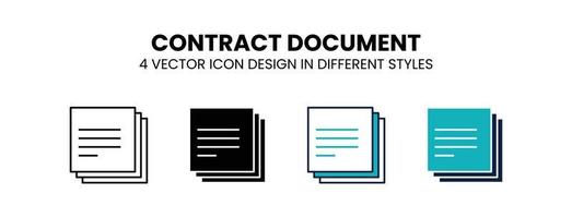 Contract document icon in outline, thin line, solid, filled and flat style. Vector illustration of two colored and black contract document vector icons designs can be used for mobile, ui, web