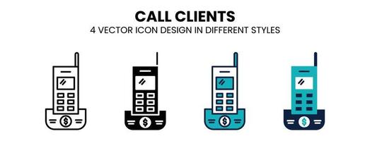 Call clients icon in outline, thin line, solid, filled and flat style. Vector illustration of two colored and black call clients vector icons designs can be used for mobile, ui, web