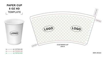 Paper cup die cut template for 8 oz HD vector