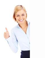 Businesswoman holding a banner photo