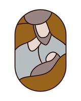 color vectorial navidad belén religioso cristiano del niño jesús con maría y josé en redondo. boceto de icono de logotipo. garabato, mano, dibujado, ilustración vector