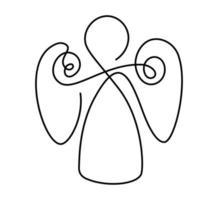 Simple vector Christmas angel, continuous one line drawing, print for clothes and logo design, emblem or silhouette one single line, isolated abstract illustration