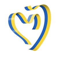 Ukraine national color ribbon flag in form of heart. Yellow and blue stripe abstract ribbor silhouette for support people in war with Russia vector