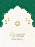 Islamic Arabic White and Green Background with Geometric Pattern and Ornament with Lanterns vector