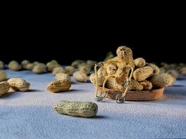 open peanuts shot macro in the studio, concept of a peanut scarecrow on the move photo