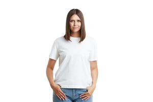 Young woman in white shirt isolated photo