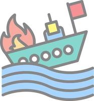 diseño de icono de vector de barco en llamas