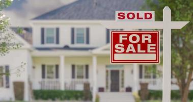 4k Pan and Zoom of Sold For Sale Real Estate Sign in Front of New House video