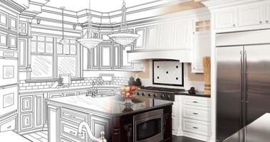 Desenho de cozinha personalizada em 4k em transição para fotografia. video