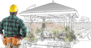 Contractor Facing Custom Pergola Drawing Transitioning to Photograph video