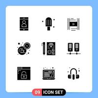 9 Universal Solid Glyph Signs Symbols of planning develop filam coding tea Editable Vector Design Elements