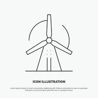 vector de icono de línea de energía de energía eólica de turbina