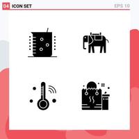 Universal Icon Symbols Group of 4 Modern Solid Glyphs of acid internet of things chemical lab animal temperature Editable Vector Design Elements