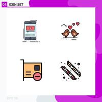 Pack of 4 creative Filledline Flat Colors of media card video love devices Editable Vector Design Elements