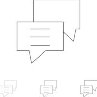 Bubbles Chat Customer Discuss Group Bold and thin black line icon set vector