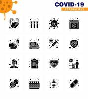 corona virus 2019 y 2020 epidemia 16 paquete de iconos negros de glifo sólido como servicios de mano virus microorganismo en línea coronavirus viral 2019nov enfermedad vector elementos de diseño