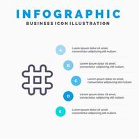 Follow Hash tag Tweet Twitter Line icon with 5 steps presentation infographics Background vector