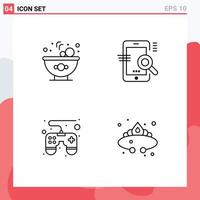 Pictogram Set of 4 Simple Filledline Flat Colors of bowl game pad search seo crown Editable Vector Design Elements