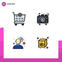 User Interface Pack of 4 Basic Filledline Flat Colors of buy gear camera picture box Editable Vector Design Elements