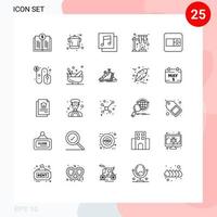 Stock Vector Icon Pack of 25 Line Signs and Symbols for dollar wireframe media select box space Editable Vector Design Elements