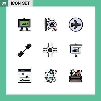 conjunto de 9 paquetes comerciales de colores planos de línea de llenado para elementos de diseño vectorial editables voladores de cadena de señal de conexión vinculada vector