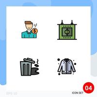 4 User Interface Filledline Flat Color Pack of modern Signs and Symbols of cost sports money user garbage Editable Vector Design Elements