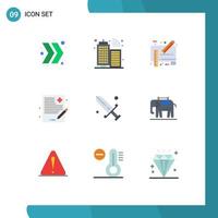 Mobile Interface Flat Color Set of 9 Pictograms of mask competition draft history file Editable Vector Design Elements