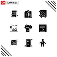 Solid Glyph Pack of 9 Universal Symbols of sky docs file storage wallet digital storage road Editable Vector Design Elements