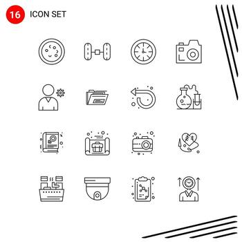 Set of 16 Commercial Outlines pack for user controls watch media camera Editable Vector Design Elements