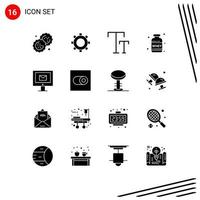 16 Universal Solid Glyph Signs Symbols of service mail caps computer weight Editable Vector Design Elements