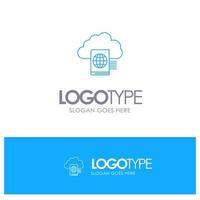 Cloud Reading Folder Upload Blue outLine Logo with place for tagline vector