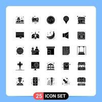 Set of 25 Vector Solid Glyphs on Grid for plus navigation code map web Editable Vector Design Elements