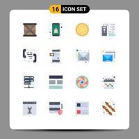 Flat Color Pack of 16 Universal Symbols of communication information online app electronic data Editable Pack of Creative Vector Design Elements