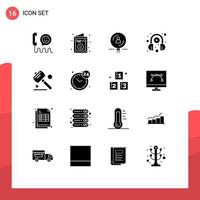 Pack of 16 creative Solid Glyphs of play headphone party e learning professional Editable Vector Design Elements