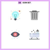 Pictogram Set of 4 Simple Flat Icons of bulb storage lamp trash bathroom Editable Vector Design Elements