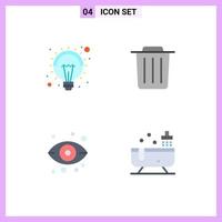 Pictogram Set of 4 Simple Flat Icons of bulb storage lamp trash bathroom Editable Vector Design Elements