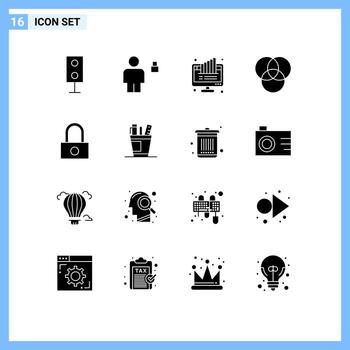 grupo de 16 signos y símbolos de glifos sólidos para elementos de diseño de vectores editables de computadora de tarta bloqueada rgb de contraseña