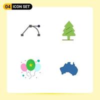 grupo de 4 iconos planos modernos establecidos para elementos de diseño de vectores editables australianos del árbol de la naturaleza de la fiesta ancla