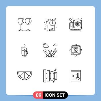 paquete de línea de vector editable de 9 contornos simples de pastos computadora de compras en línea haga clic en elementos de diseño de vector editable