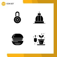 Stock Vector Icon Pack of 4 Line Signs and Symbols for lock cooking architecture capitol food Editable Vector Design Elements