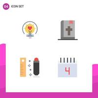 Set of 4 Commercial Flat Icons pack for bulb drawing light bulb book pencil Editable Vector Design Elements