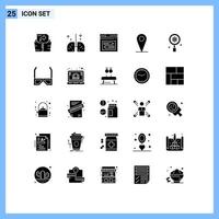 Universal Icon Symbols Group of 25 Modern Solid Glyphs of research pin internet map code Editable Vector Design Elements