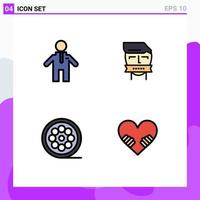 Set of 4 Modern UI Icons Symbols Signs for man movie mouth terrorism heart Editable Vector Design Elements