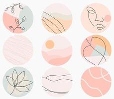 Boho social media highlight covers, posts and stories for social media. Outline. Vector round stories for bloggers. Vector illustration, eps 10