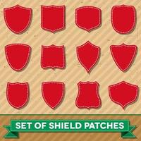 Set of blank shield shaped stitched patches vector