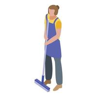 Woman cleaning mop icon, isometric style vector
